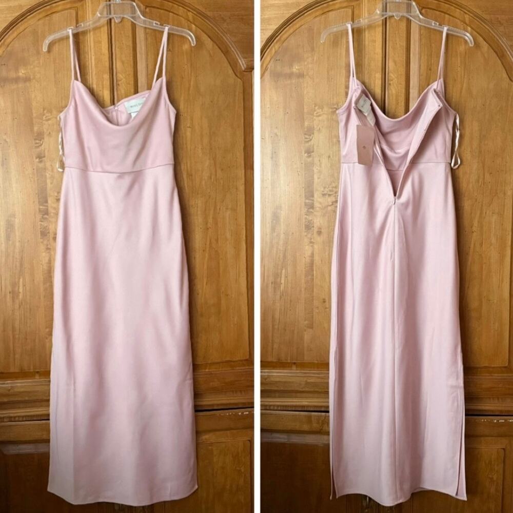 BHLDN cali satin midi slip dress blush pink cowl neck slit hemsize 6 NWT - Picture 10 of 15